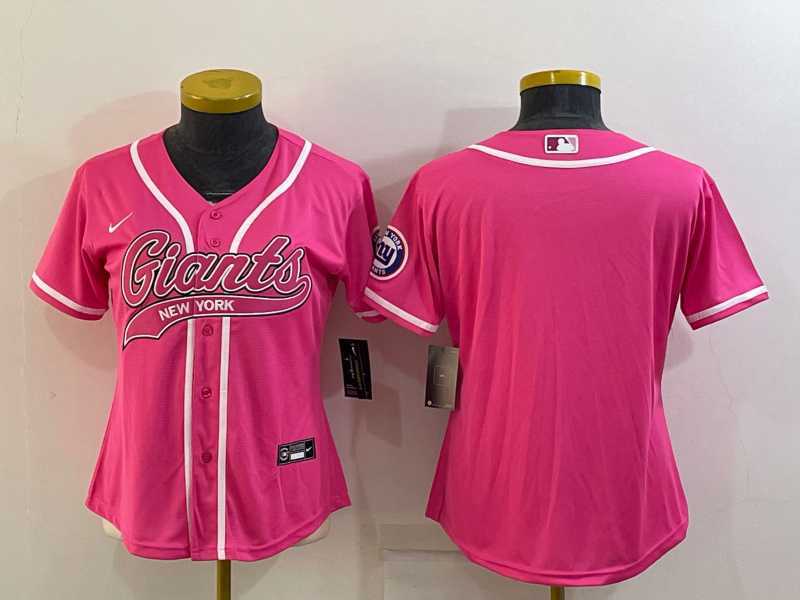 Womens New York Giants Blank Pink With Patch Cool Base Stitched Baseball Jersey->women nfl jersey->Women Jersey